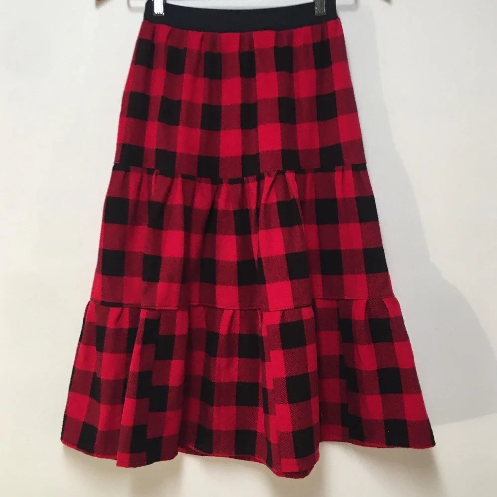 Skirt Flannel Girls M 8 100% Cotton Checks Maxi Ruffle Tier Mom and Pop's Kids